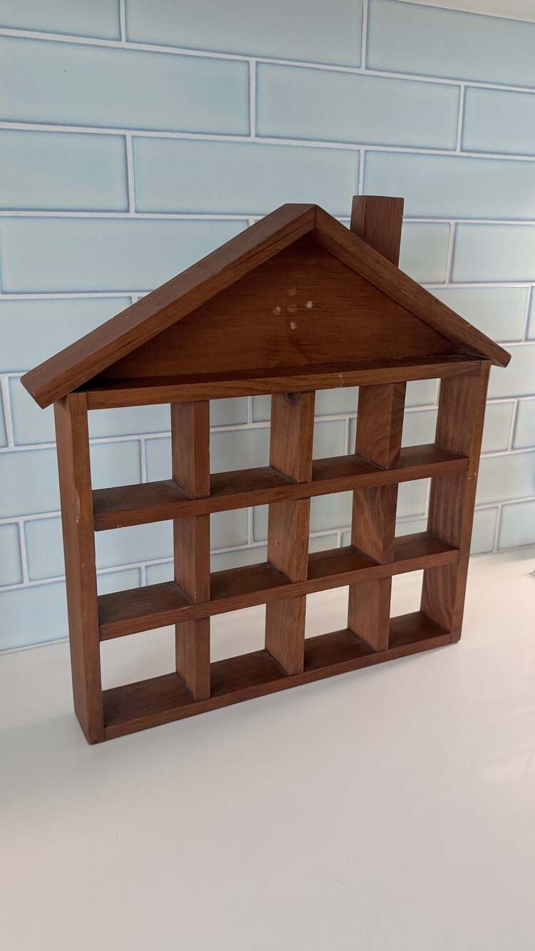 Vintage Wooden House Shaped Curio Display Shadow Box Shelf Wall Decor
